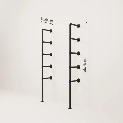 Vista 2 de pamo Soportes industriales para estantes montados en la pared, soporte de estante flotante resistente, estantería de tubo de acero negro, sistema