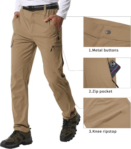 Vista 26 de Pantalones de senderismo para hombre, ligeros, transpirables, con 6 bolsillos, para verano, casual, de secado rápido, impermeables, pantalones
