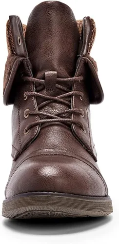 Vista 5 de Botines para mujer, estilo combate con cordones y peluche.
