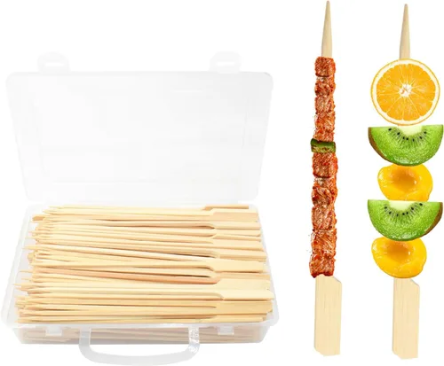 Vista 8 de 200 pinchos de bambú para aperitivos, palillos de dientes de 4.7 pulgadas con caja de almacenamiento, púas de cóctel para bebidas, brochetas