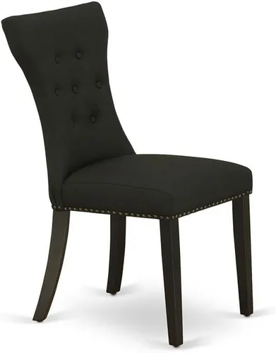 Vista 5 de East West Furniture GAP1T24 Gallatin Parsons - Juego de 2 sillas de comedor tapizadas de tela de lino negro, con botones copetudos, color negro
