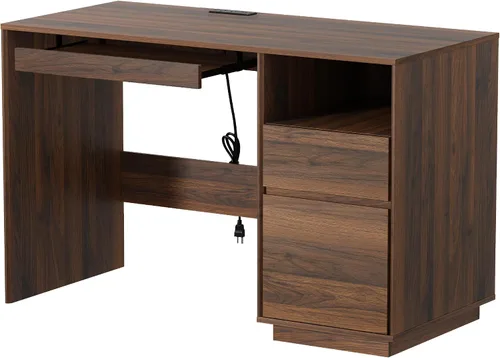 Vista 7 de Escritorio ejecutivo de 47 pulgadas con cajón de archivos, escritorio de computadora de granja con estación de carga y compartimento