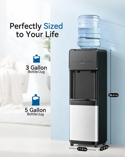 Vista 2 de Feelfunn Dispensador de agua de carga superior para botellas de 3 o 5 galones, dispensador de agua fría y caliente, dispensador de enfriador de agua