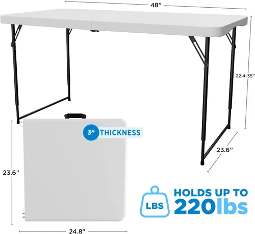 Vista 2 de Sorfey Mesa plegable de 4 pies x 24 pulgadas, ajustable a 4 alturas, plástico blanco