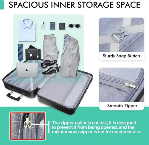 Vista 7 de AnyZip - Maleta de plástico ABS y policarbonato, con carcasa dura, ligera, con 4 ruedas universales giratorias, con candado TSA, 20/24/28 Pulgadas