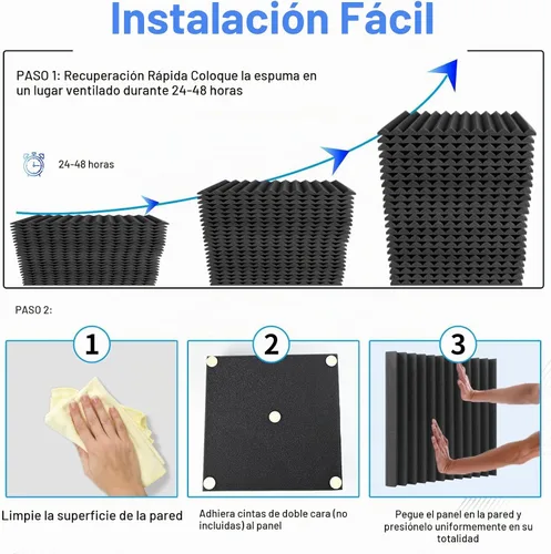 Vista 8 de Focusound Paquete de 80 paneles de espuma a prueba de sonido, paneles de espuma acústica de 1 x 12 x 12 pulgadas para pared, paneles de cuña