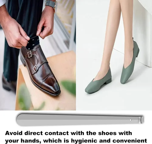 Vista 4 de Cuerno de zapatos de mango largo para personas mayores, calzadores de metal de 16.5 pulgadas de largo para hombres, mujeres y niños, herramienta