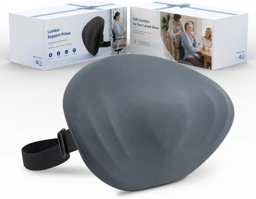 Vista 7 de Almohada de apoyo lumbar para silla de oficina y coche rosa: 18.9 x 9.5 x 4