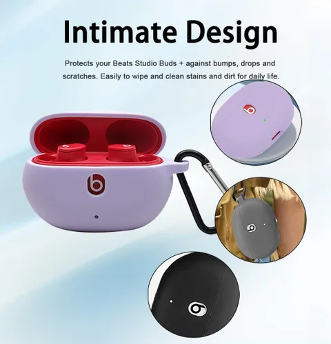 Vista 5 de Miimall Compatible con Beats Studio Buds + funda, [diseño de puerto de carga] [llavero antipérdida] Funda protectora de silicona suave a prueba