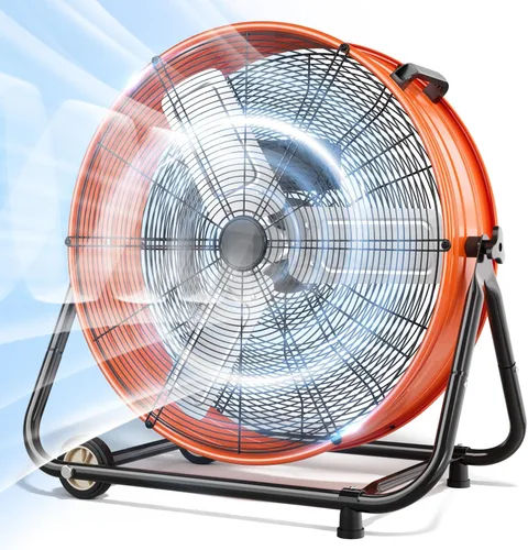 Vista 15 de LifePlus Ventilador de Tambor Industrial de 24 Pulgadas, Ventilador de Piso de Taller de Alta Velocidad, 3 Velocidades, Circulador de Aire de Metal