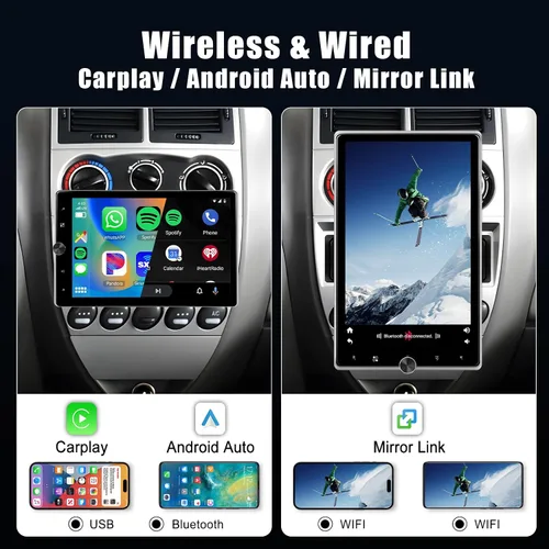 Vista 3 de [2G+64G] Radio de coche de 10.4 pulgadas con Carplay inalámbrico Android Auto, Android Rotatable Touch Screen Radio con GPS, WiFi, Mirror Link