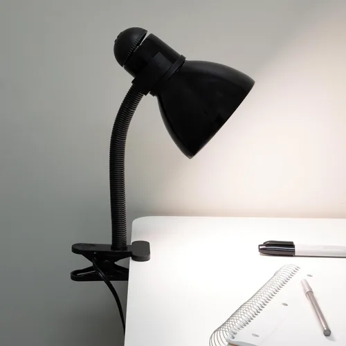 Vista 5 de V - Lámpara de escritorio ajustable color negro claro con clip de abrazadera resistente, lámpara de cuello de cisne flexible, luz de cama, lámpara