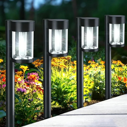 Vista 8 de Mancra Luces solares para caminos al aire libre, paquete de 10 luces solares de metal y vidrio para exteriores, impermeables, para paisaje, camino