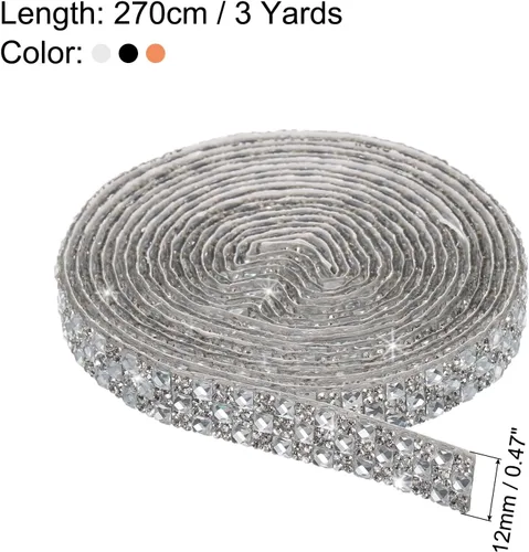 Vista 2 de MECCANIXITY 3 rollos de cinta autoadhesiva con diamantes de imitación de 1 yarda de 0.472 in, 3 estilos para proyectos de manualidades, decoración