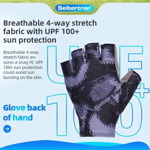 Vista 3 de Seibertron S.P.S.G-1 UPF100+ - Guante de protección solar y UV para pantalla táctil para adultos y jóvenes 1/2 dedo negro