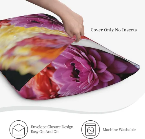 Vista 4 de Juego de 2 fundas de almohada, fundas de almohada de tamaño Queen con diseño de flores arcoíris para cabello y piel, fundas de almohada súper suaves