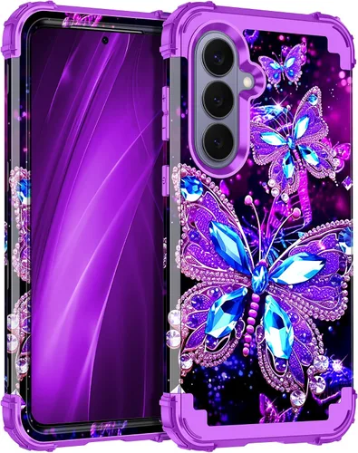 Vista 78 de Miqala Funda para Galaxy S21 FE 5G, brilla en la oscuridad, tres capas, resistente, protección a prueba de golpes, parachoques de plástico
