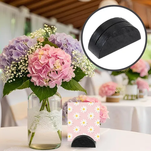 Vista 6 de 12 soportes de madera para números de mesa, soportes semicirculares para tarjetas de lugar de boda, soportes de madera reutilizables para nombres