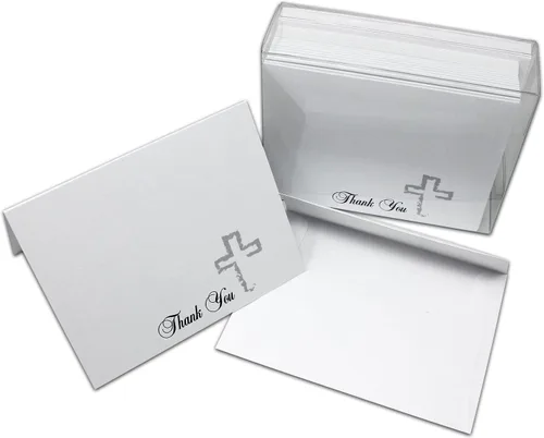 Vista 2 de Small World Greetings Simple White - Tarjetas de agradecimiento religiosas, 24 unidades, interior en blanco con sobres, tamaño A2