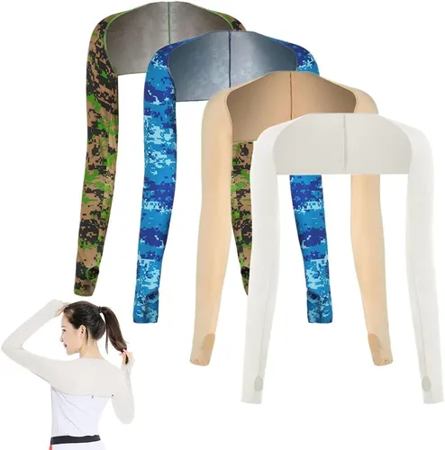 Vista 14 de Katutude 4 piezas de chal refrescante para mujer, manga de protección solar, transpirable, anti rayos UV, con agujeros para los dedos, para golf