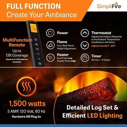Vista 4 de SimpliFire Chimenea eléctrica incorporada de 25 pulgadas (SF-INS25)
