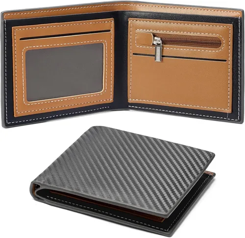 Vista 19 de FALAN MULE Cartera de cuero genuino con bloqueo RFID para hombre con cremallera bolsillo para monedas, ventana de identificación ABA-negro