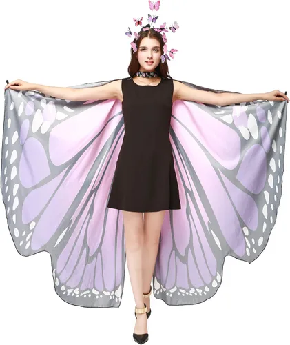 Vista 2 de Capa de alas de mariposa con máscara de hada para mujer, disfraz de Halloween