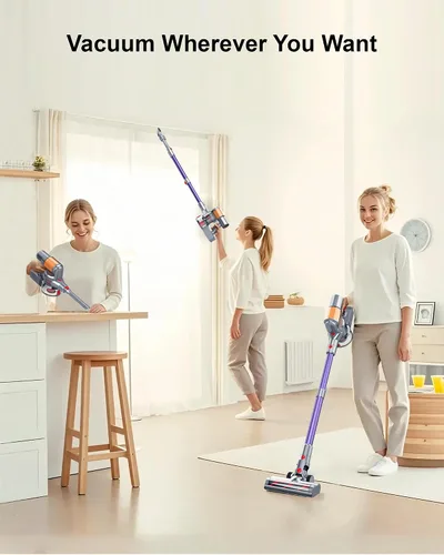 Vista 6 de Aspiradora inalámbrica, 2 baterías de 120 minutos de tiempo de funcionamiento, 600 W 50 KPA aspiradora con autoservicio, cepillo sin enredos
