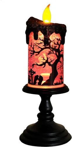Vista 15 de Eldnacele Velas de Globo de Nieve de Halloween Lámpara Iluminada, Operada con Batería Vela Giratoria Espeluznante de Tornado de Agua Brillante Sin