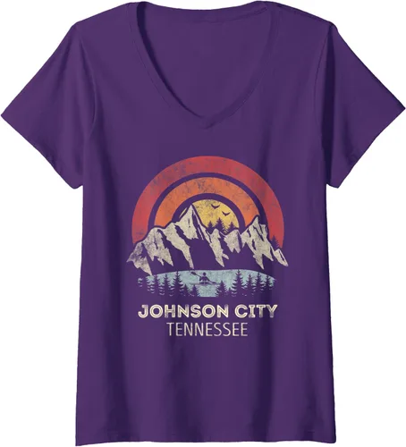 Vista 5 de Johnson City Tennessee Mountain Sunset - Camiseta con cuello en V para mujer, Negro, S