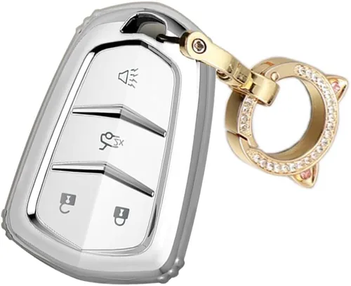 Vista 7 de ontto Protector de llave de automóvil compatible con Cadillac de 4 botones, carcasa de TPU suave con borde plateado para Escalade CTS SRX XT5 ATS