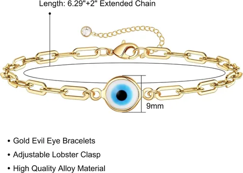Vista 7 de Delicadas pulseras de mal de ojo para mujer, chapadas en oro, ajustable, mal de ojo de la suerte, amuleto de la suerte, regalos