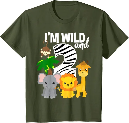 Vista 13 de Camiseta de cumpleaños con temática de zoológico de I'm Wild and 2, Negro, S
