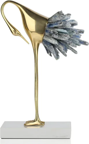 Vista 12 de suruim Estatua de grúa dorada con cola de cristal azul, 13.8 pulgadas