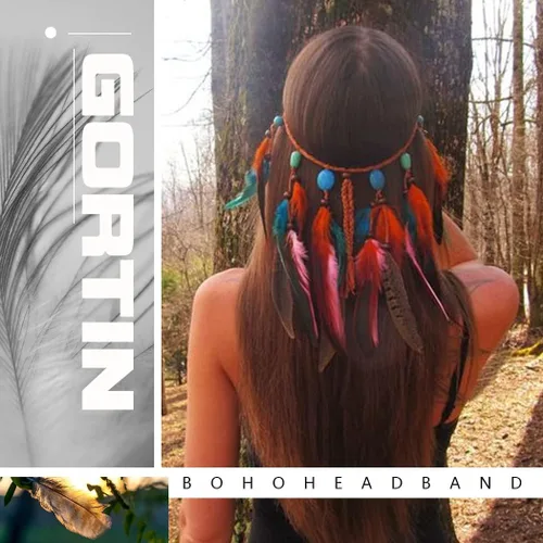 Vista 7 de GORTIN Diadema de plumas bohemias, diadema de plumas indias rojas, diadema gitana, diadema hippie, festival, fiesta, disfraz, diadema, festival