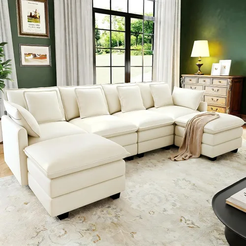 Vista 19 de Seccional Cloud Couch de 107", Sofá Seccional Modular en Forma de U, Sofá de Asiento Profundo de 4 Asientos con 6 Almohadas Extraíbles Lavables y 2