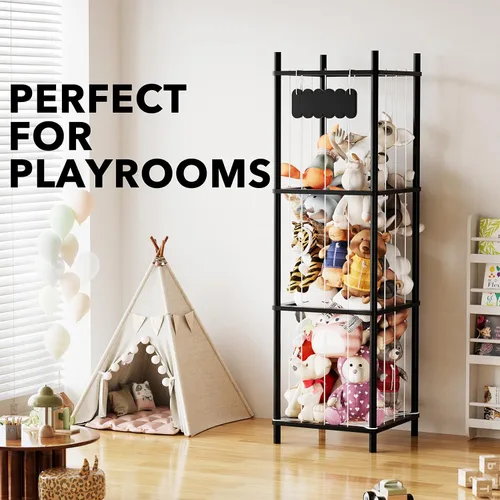 Vista 5 de SpaceAid Organizador de Almacenamiento de Animales de Peluche, Soporte de Almacenamiento de Juguetes de Peluche del Zoológico de Animales de Madera