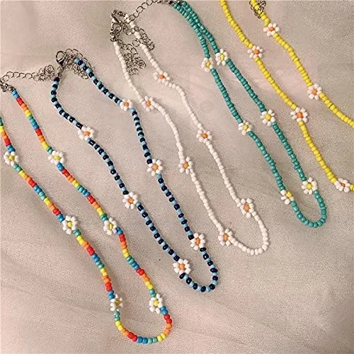 Vista 3 de TonyJameJPStore 20215 unidadesjuego de margaritas con cuentas coloridas de clavícula, collar para mujeres y niñas, joyería de primavera y verano