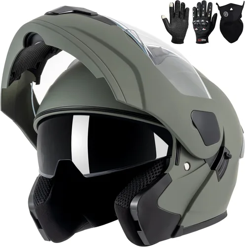 Vista 12 de Casco modular para motocicleta de adultos, con doble visera abatible, cara completa, aprobado por DOT para hombres, mujeres, moto, ATV, UTV, moto