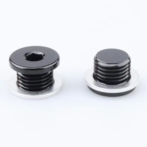 Vista 12 de AC PERFORMANCE Enchufe de puerto métrico de aluminio M10 x 1.0 negro de perfil bajo con tapón hexagonal y arandela de aluminio