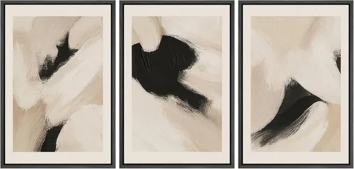 Vista 317 de SIGNFORD - Set de obras de arte en lienzo enmarcado para pared, ilustraciones abstractas de neblina del desierto en tonos neutros beige y marrón