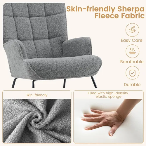 Vista 7 de Furniliving Silla mecedora para guardería, base de madera maciza de tela de Gris