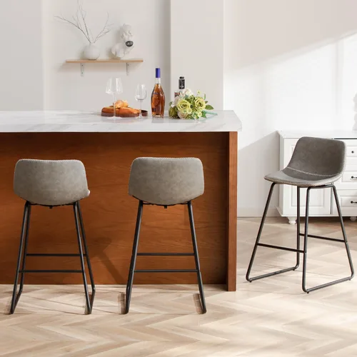 Vista 17 de HeuGah Juego de 2 taburetes de bar de piel sintética, sillas de comedor con patas de metal y respaldo suave, fáciles de montar