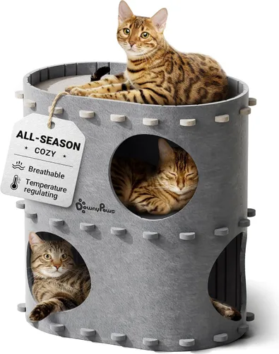 Vista 15 de DownyPaws Casa para gatos de interior, cueva plegable de 2 pisos, cama tipo túnel de fieltro para gatos, cubo, escondite para multicats, resistente
