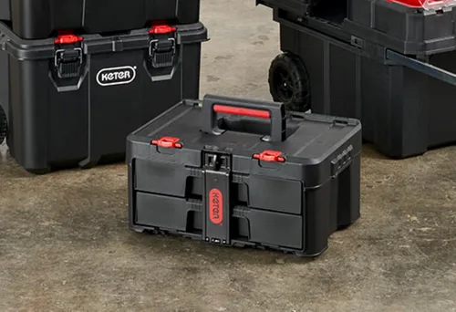 Vista 8 de Keter Stack-n-Roll - Caja de herramientas de dos cajones para piezas pequeñas y accesorios de herramientas eléctricas, se adapta al sistema modular