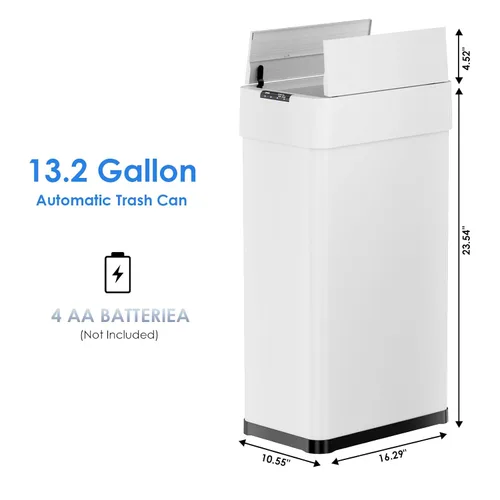 Vista 2 de Basurero automático con sensor de movimiento sin contacto de 13.2 galones, cubo de basura inteligente con tapa de cierre suave, anillo de retención