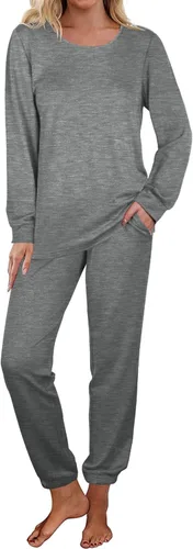Vista 6 de Aloodor conjunto deportivo de 2 piezas para mujer, con sudadera con cuello redondo, sin botones