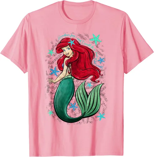 Vista 40 de Disney The Little Mermaid - Camiseta con notas musicales de Ariel, talla S Blanco
