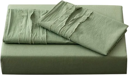 Vista 7 de Juego de funda de edredón tamaño individual, ropa de cama de algodón lavado verde salvia, 2 piezas, 1 funda de edredón, 1 funda de almohada, súper