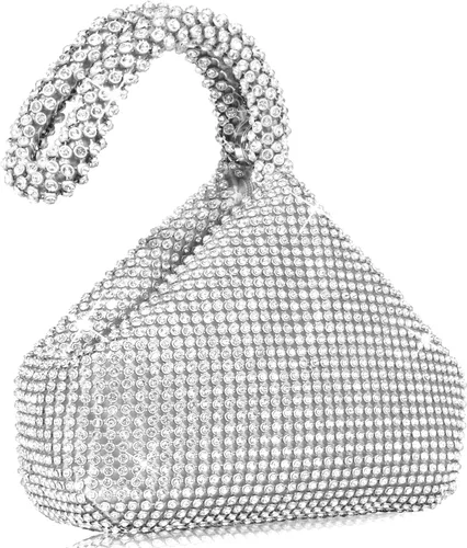 Vista 9 de Bolso de noche para mujer - Tamaño más grande mejorado, clutch de muñeca con diamantes de imitación completos brillantes para fiesta, boda, cita